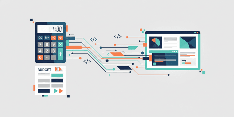 Abstract geometric illustration showing budget planning transitioning into a polished software product