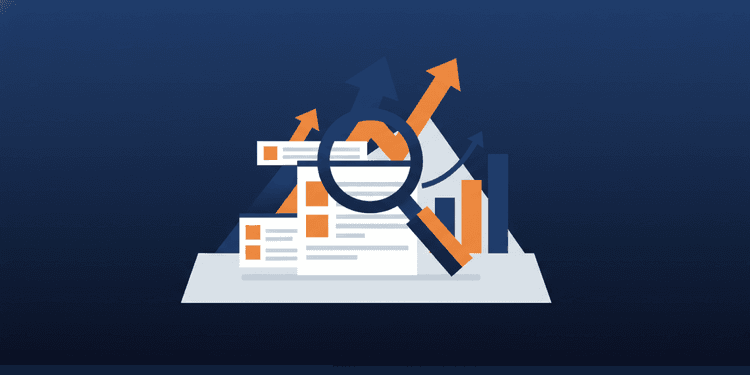 Abstract geometric illustration of SEO magnifying glass examining search results with ranking arrows