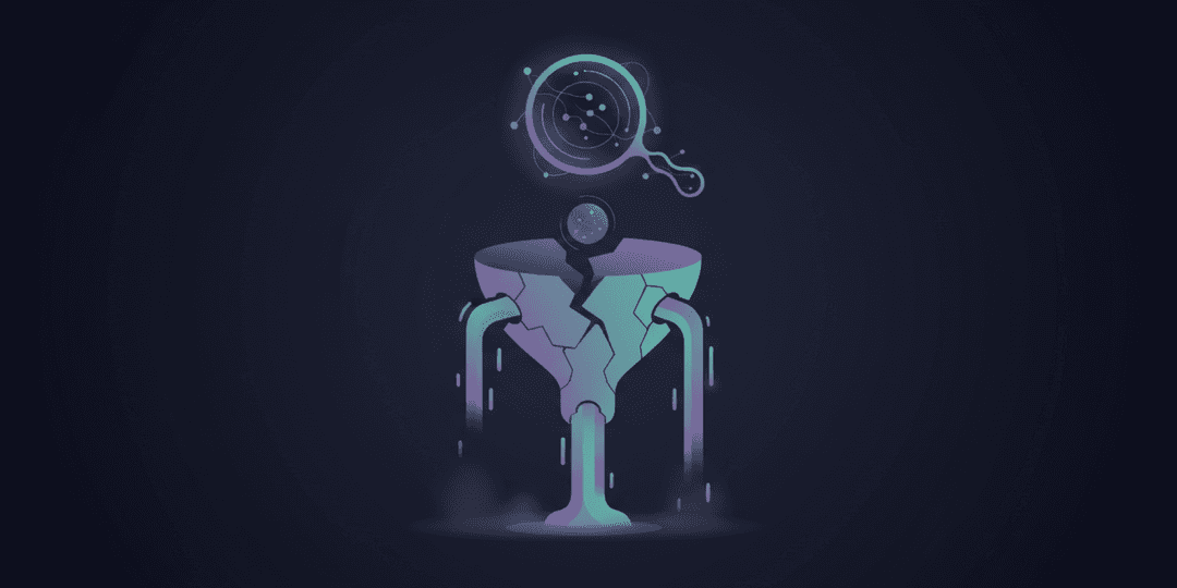 Gradient mesh illustration of value leaking from a funnel, representing hidden UX costs