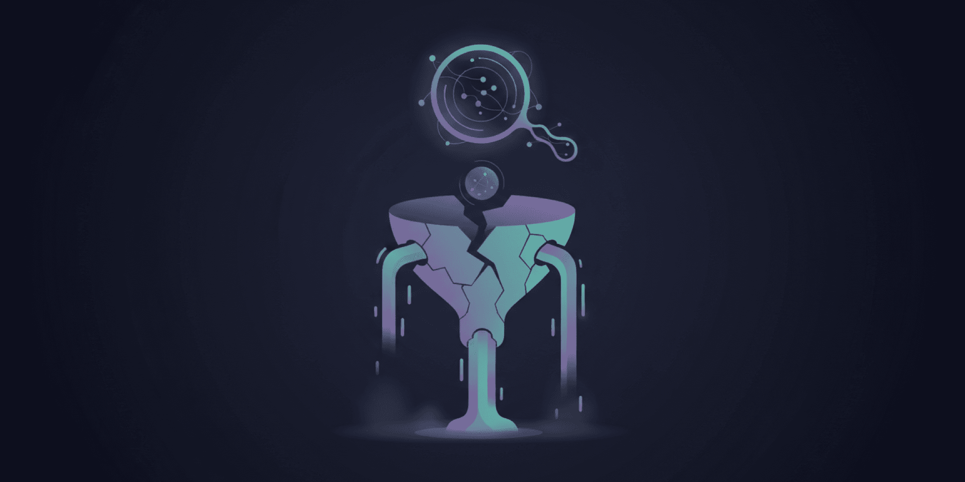 Gradient mesh illustration of value leaking from a funnel, representing hidden UX costs