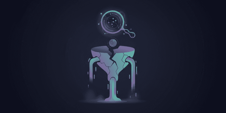 Gradient mesh illustration of value leaking from a funnel, representing hidden UX costs