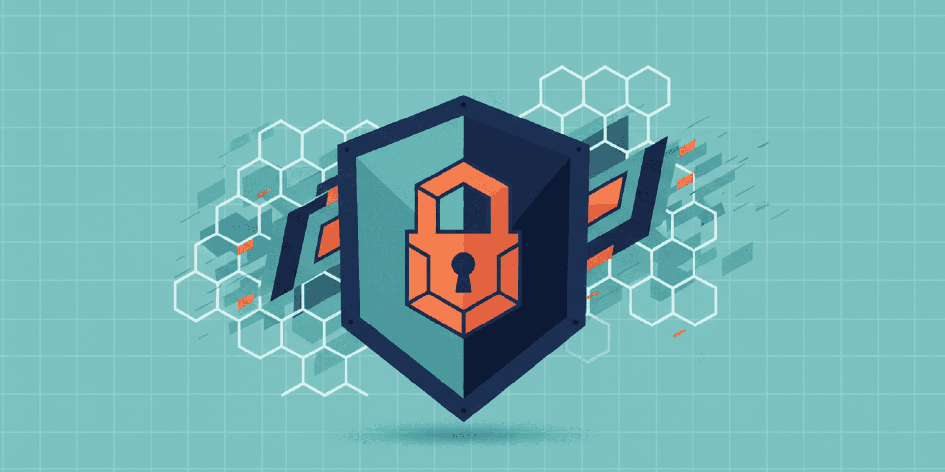 Abstract geometric illustration of security shield with layered hexagonal patterns