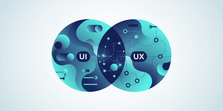 Gradient mesh illustration of overlapping UI and UX design circles showing their relationship