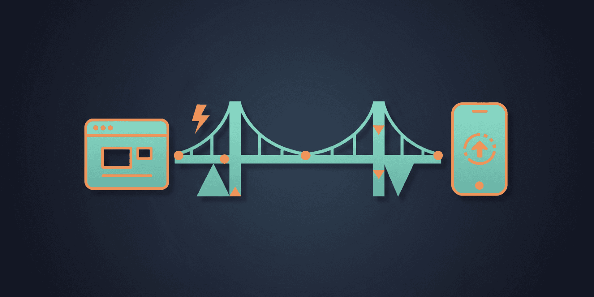 Abstract geometric illustration bridging browser and mobile device for progressive web apps