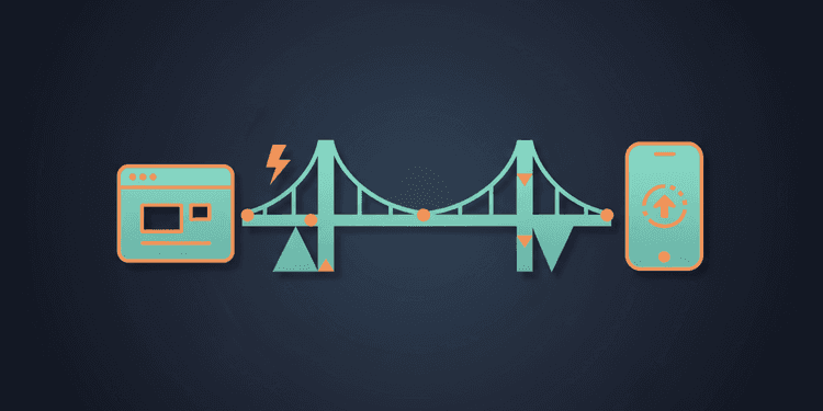 Abstract geometric illustration bridging browser and mobile device for progressive web apps