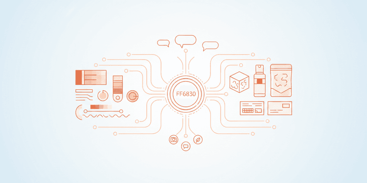 Line art illustration of brand elements radiating from a central logo, representing brand identity