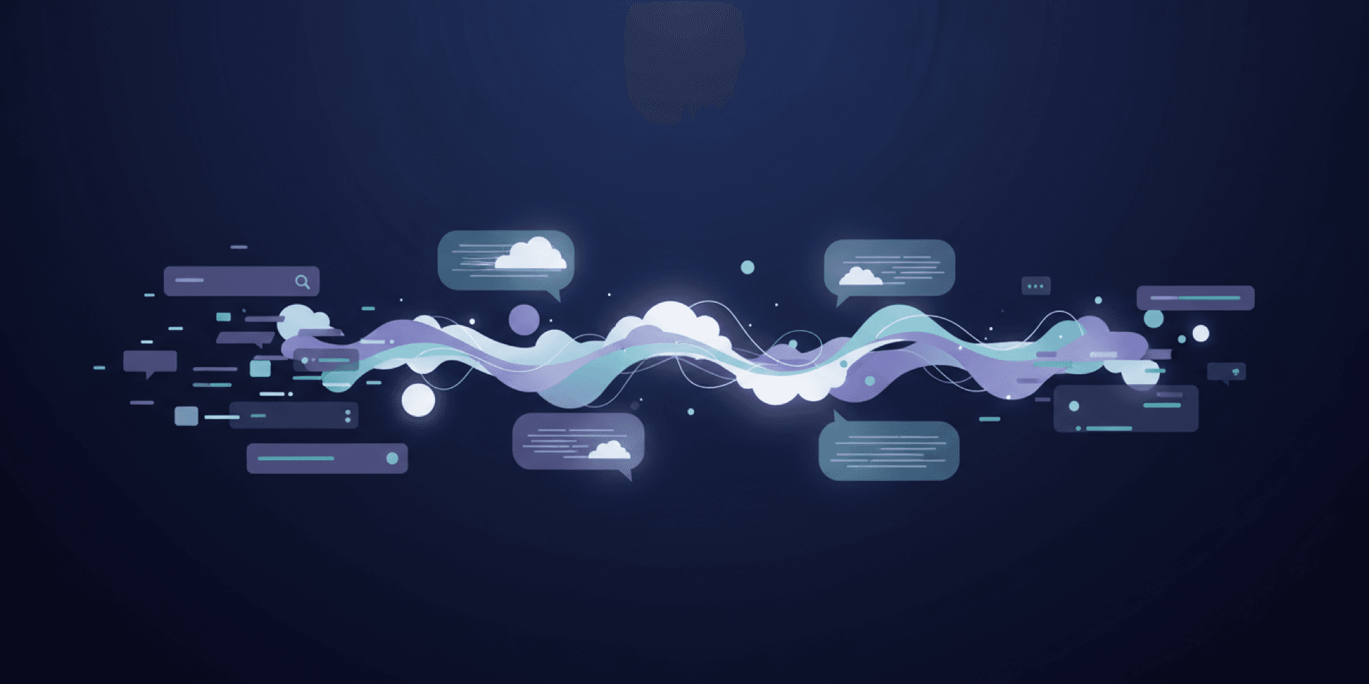 Gradient mesh illustration of AI conversation bubbles replacing traditional search results