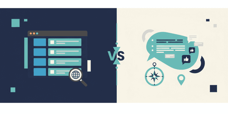 Split-tone illustration comparing traditional SEO and generative engine optimization