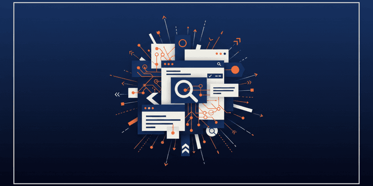 Abstract geometric illustration of AI search elements and optimization signals